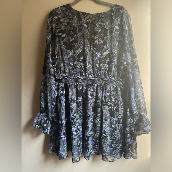 Torrid Mini Lurex Chiffon Tiered Dress sz 1X floral ruffle metallic grunge fairy - Picture 11 of 14